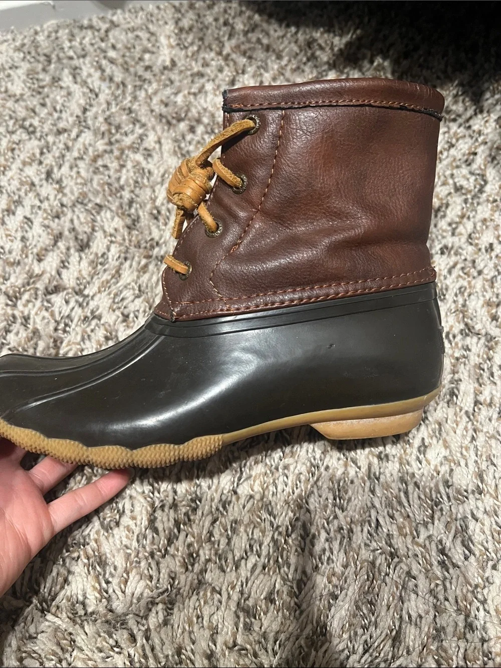 Sperry Brown Leather and Dark Brown Rubber Kids Duck Boots
